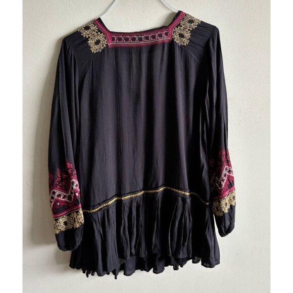 Free People Wild One Embroidered Peasant V Neck Mini Dress Black Size XS/Small - Picture 5 of 8